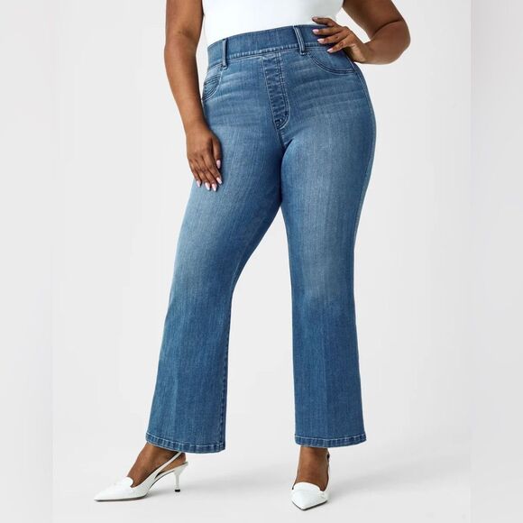 NWT Spanx Denim Cropped Kick Flare Jeans in Vintage Indigo Wash Size 1X - Picture 1 of 7